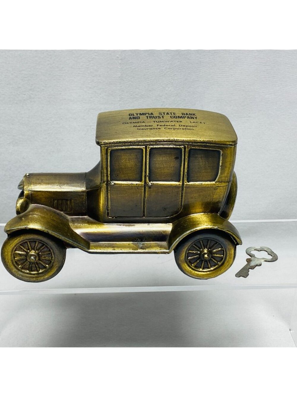 Olympia State Bank Bronze Model T Car Coin Bank With Key Banthrico Inc  Vintage